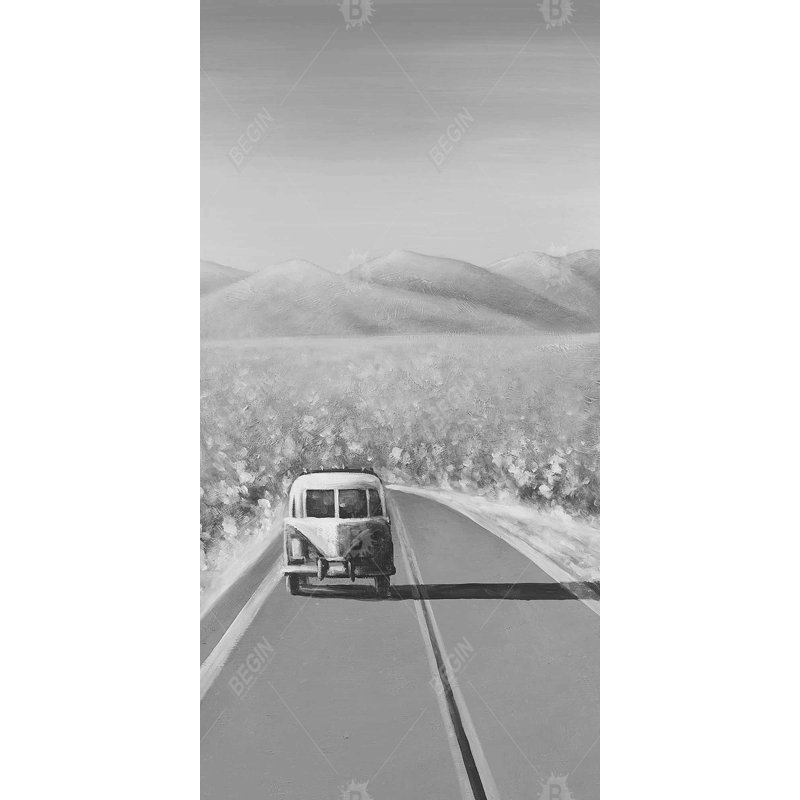 Voiture sur la route - montagnes monochromes, décoration sur toile