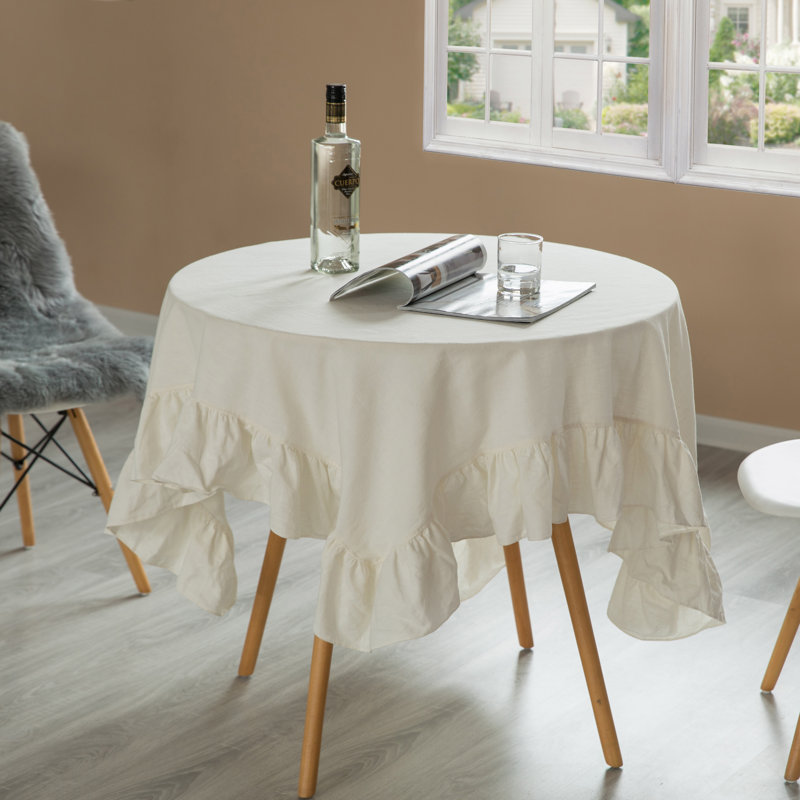 One Allium Way® 100% Pure Linen Washable Tablecloth With Ruffle Trim, 60" X 80" Rectangle Natural, Gray, 70" L x 52" W