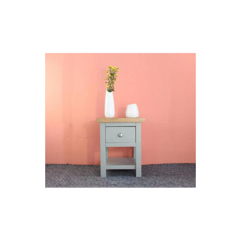 Zeb 36cm W Solid Wood Bedside Table, Light Grey