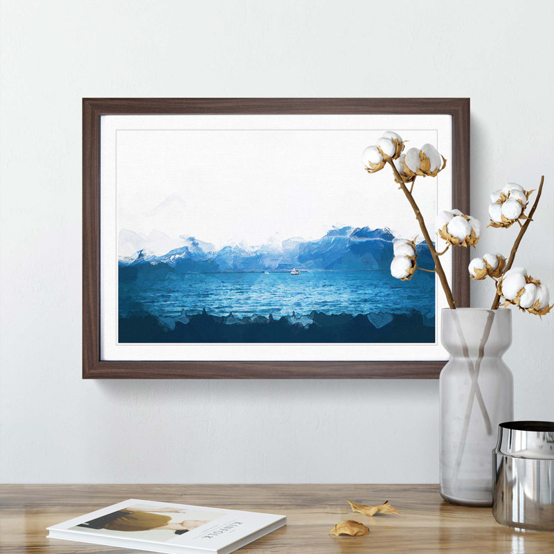 Boats in Reykjavik Iceland in Abstract - Picture Frame Painting Print on MDF, 27cm H x 36cm W x 2cm D, Walnut Framed