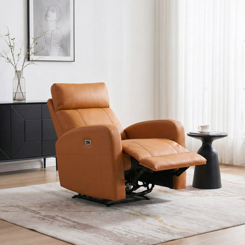 Joris 31.1" Top-Grain Leather Power Recliner with Adjustable Headrest, USB-A & USB-C, Tan Top Grain Leather