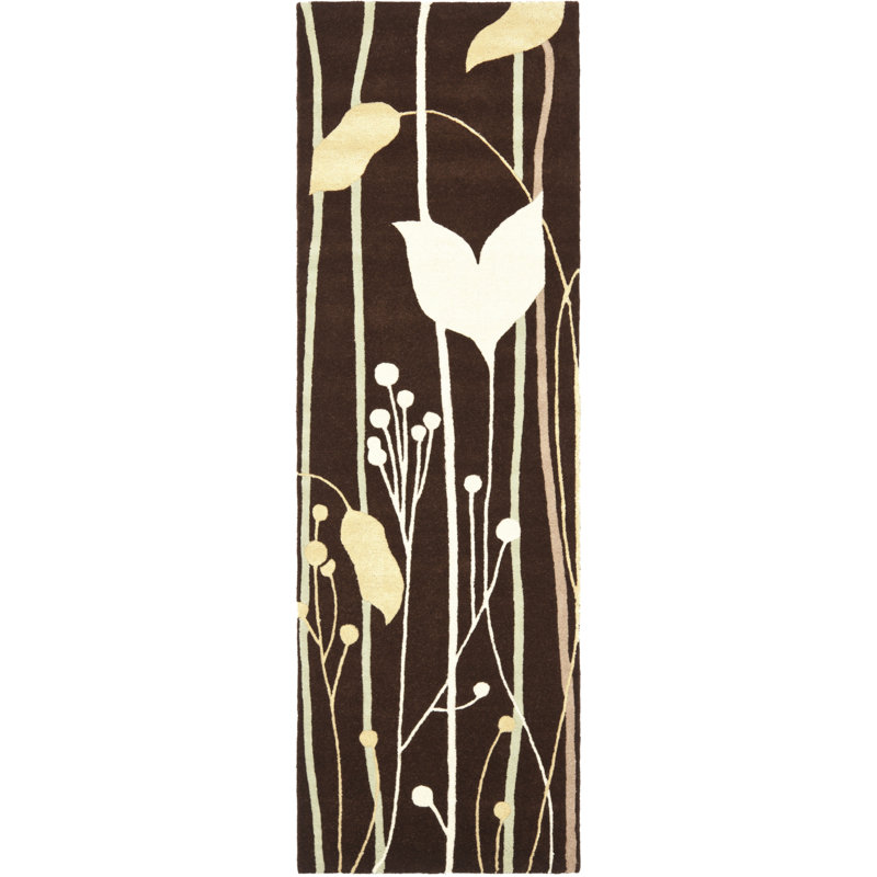 Tapis brun en laine touffeté à la main Colette, Tapis de couloir 2 pi 6 po x 8 pi
