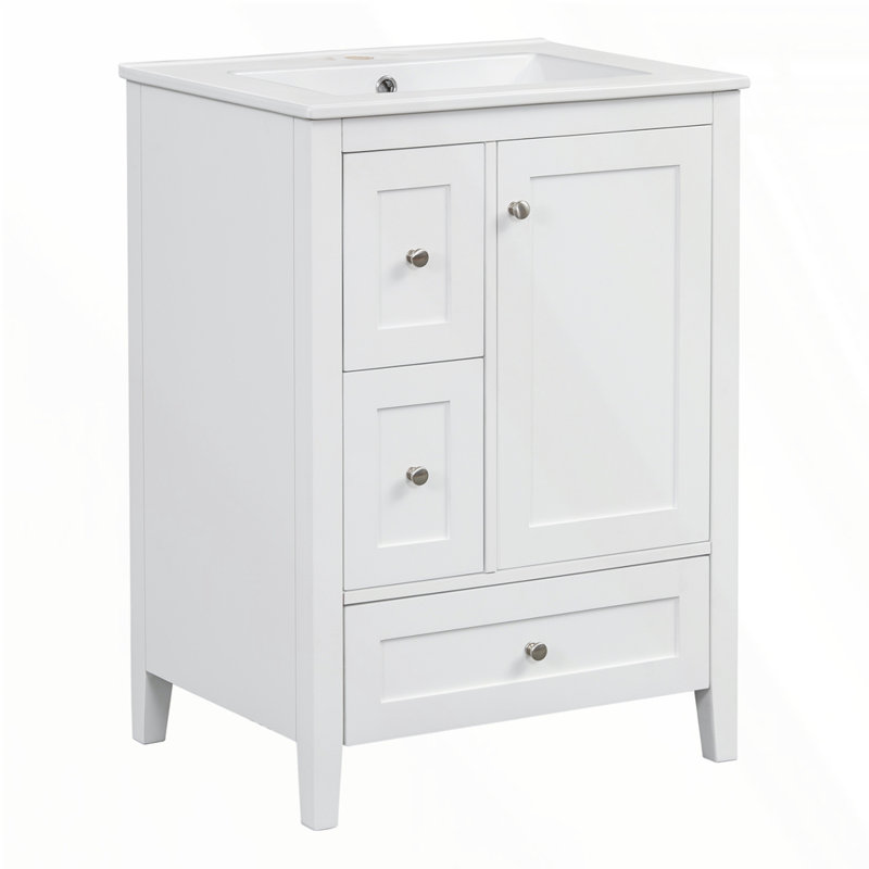 Meuble-lavabo 24 po avec rangement, Argent, Blanc