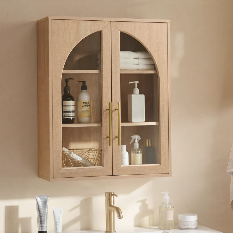 Bathroom Wall Cabinet, 23.5×31.4'' Storage Cabinet, Arched Cabinet Wall Mount with Adjustable Shelf & Glass Doors, Medicine Cabinet for Laundry Room, Bathroom, Kitchen, Living Room, Bedroom