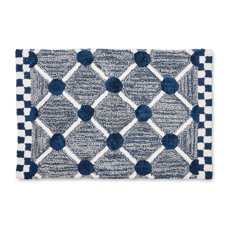 Lattice & Dot Bath Rug, Navy