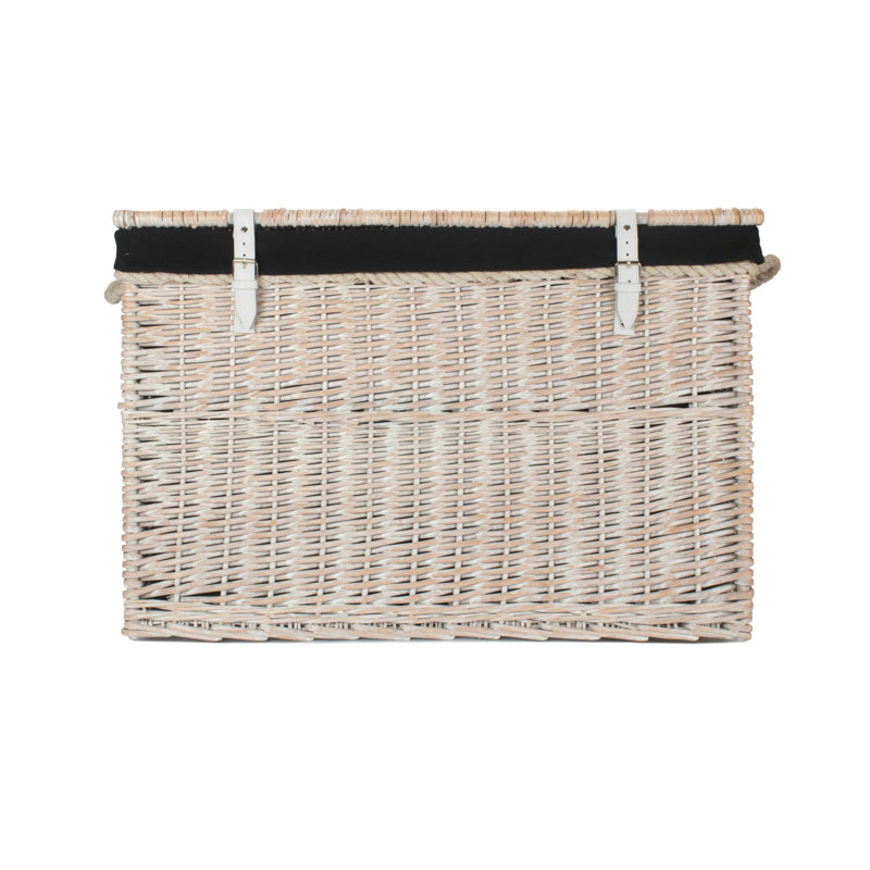 Fleur De Lis Wicker Storage Hamper Basket with Lining, White Wash/Black