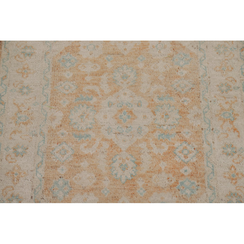 Tapis orange / beige en laine noué à la main de conception unique 2 pi 11 po x 3 pi 11 po New Age
