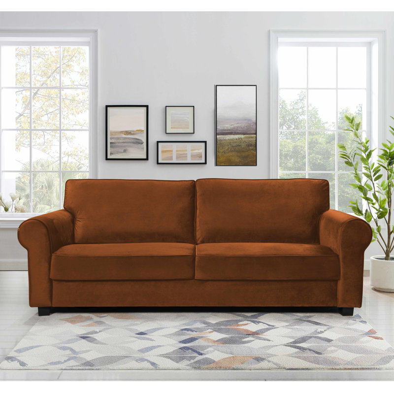 Reva 218.9Cm Rolled Arms Sofa, Syrup Velvet