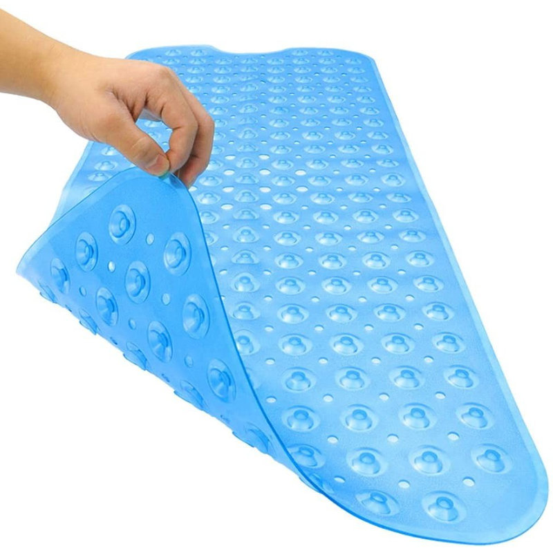 Tapis de bain ovale transparent bleu antidérapant