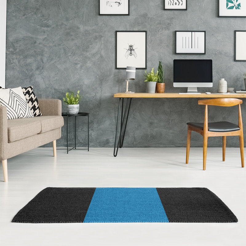 Tapis de détroit à rayures en poly-noir, Rectangle 4 pi x 6 pi