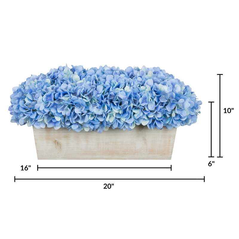 Arrangement d'hortensias en tissu synthétique bleu en pot, Bleu, Beige