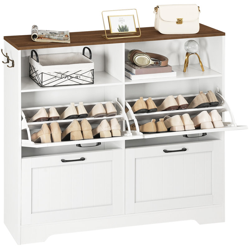 Shoe Storage Cabinet With 4 Flip Drawers Freestanding Shoe Organizer Cabinet
