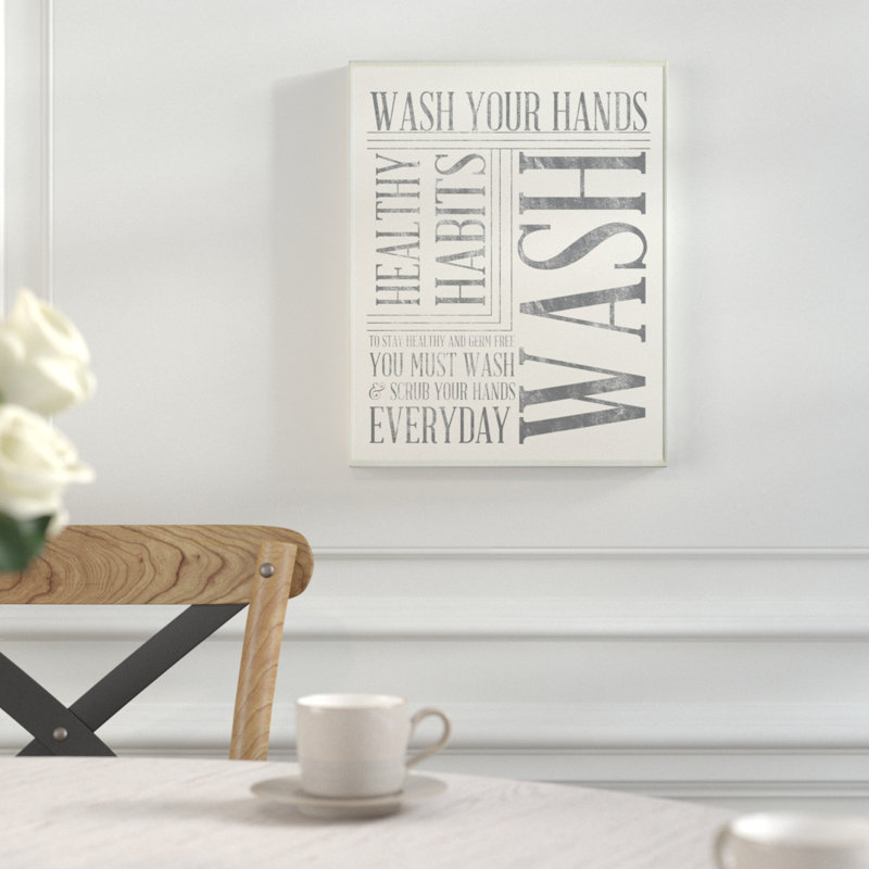 Fenndhy Wash Your Hands - impression d'art textuel, Toile tendue, H 30 po x l 24 po x P 1,5 po