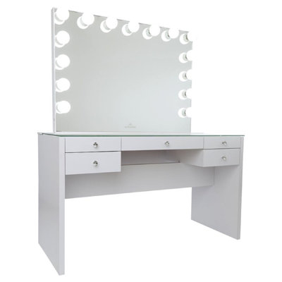 Ensemble de miroir de coiffeuse Slay Station Plus 3.0 Glow Pro avec 5 tiroirs à fermeture douce et poignée en cristal 