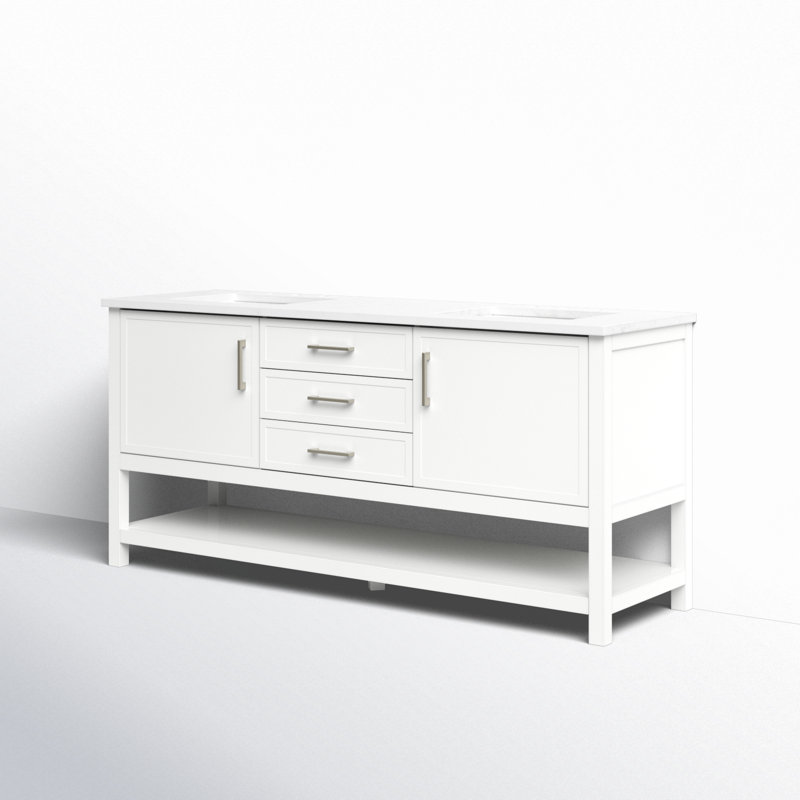 Meuble-lavabo double 72 po Vicini, Blanc / nickel brossé