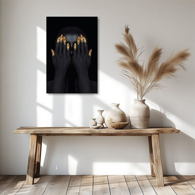 1 pièce d'art mural sur toile, portrait noir, clous dorés, affiche d'art surréaliste 24 po x 36 po, peinture encadrée, cadeau idéal pour chambre à coucher, salon, couloir, dortoir, prêt à accrocher