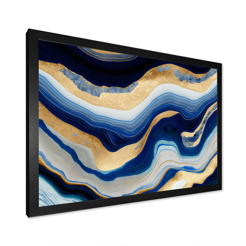 «Vibrant Blue and Gold Flow IV», impression sur toile, Impression noire sur toile encadrée, H 12 po x l 20 po x P 1 po