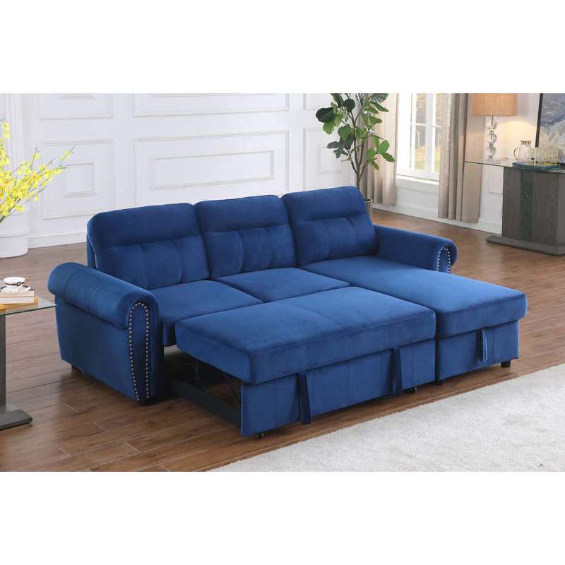 Canapé-lit modulaire réversible en tissu 96,5 po, Velours bleu, Réversible