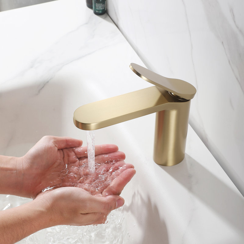 Modern Single Handle Single Hole Bathroom Vessel Sink Faucet, Brushed Gold
