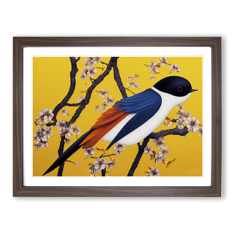 Wonderful Swallow Bird 1 Piece Single Picture Frame Painting, 34cm H x 46cm W x 2cm D, Walnut