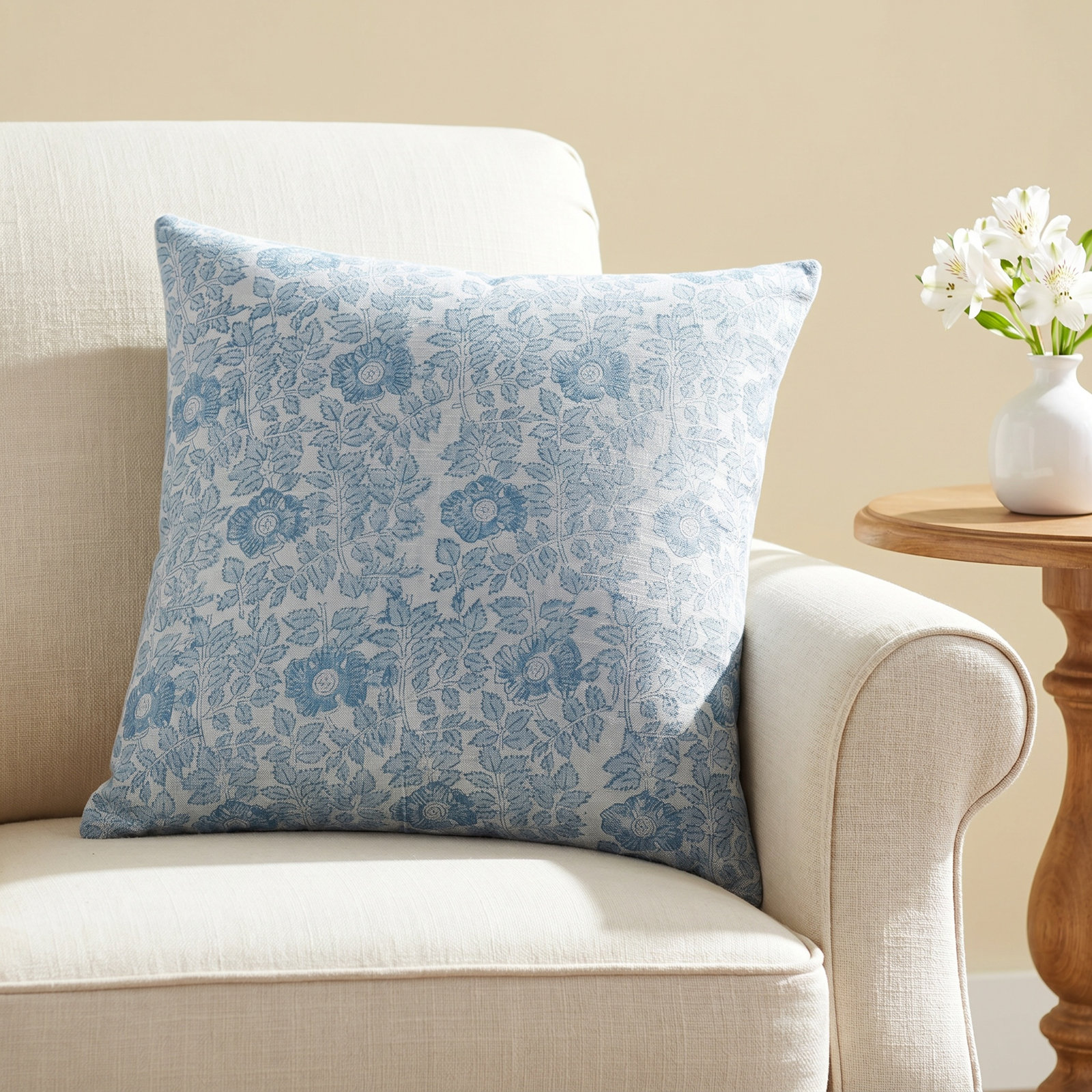 Tallie Floral Linen Pillow Cover, 18" x 18", Pillow Cover Only - No Insert