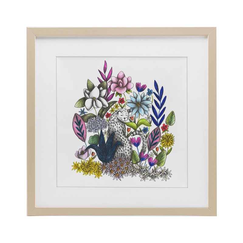 «Leopard in Midst of Flowers», reproduction encadrée sous verre, conception de Cecilia Battaini, H 13 po x l 13 po