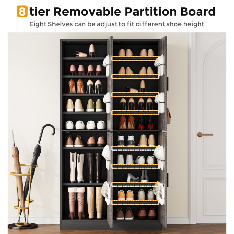 28 Pair Shoe Storage Cabinet With Adjustable Shelves Brown/Gray