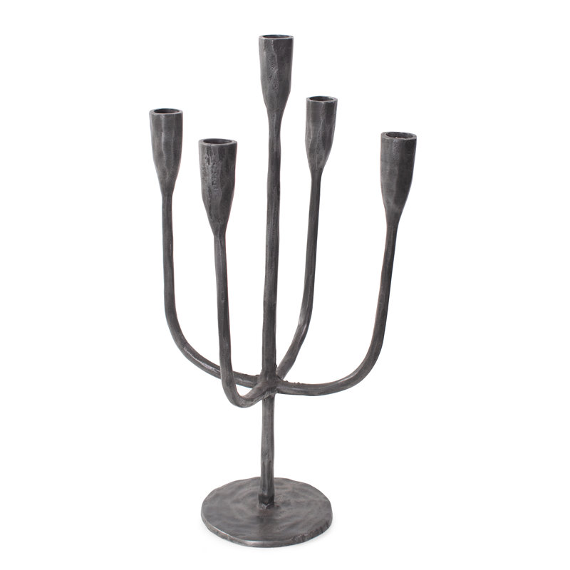 Asher Sculpted Cast Aluminum Five Arm Candle Holder- Ebony