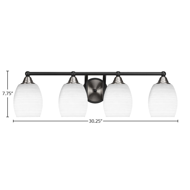 Matte Black and Brushed Nickel 4-Light Glass Bath Bar