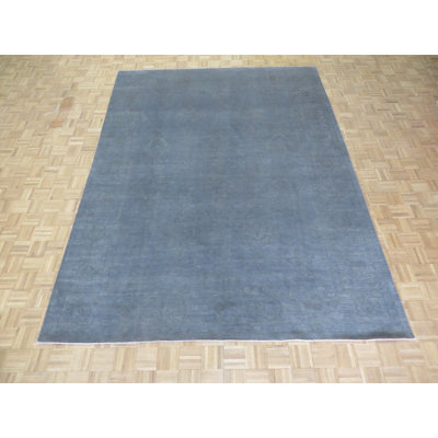 Tapis intérieur de couleur bleu argenté 8 pi 9 po x 11 pi en laine noué la à la main one-of-kind Beaumont
