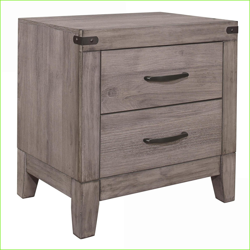 Table de chevet 2 tiroirs gris brunâtre - mélamine stratifiée & amp; Quincaillerie en métal