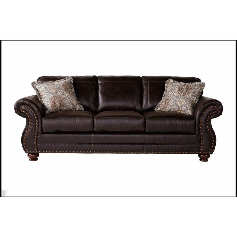 Canapé clouté en similicuir Leinster, alliant confort et élégance pour une expérience d'assise luxueuse., Espresso
