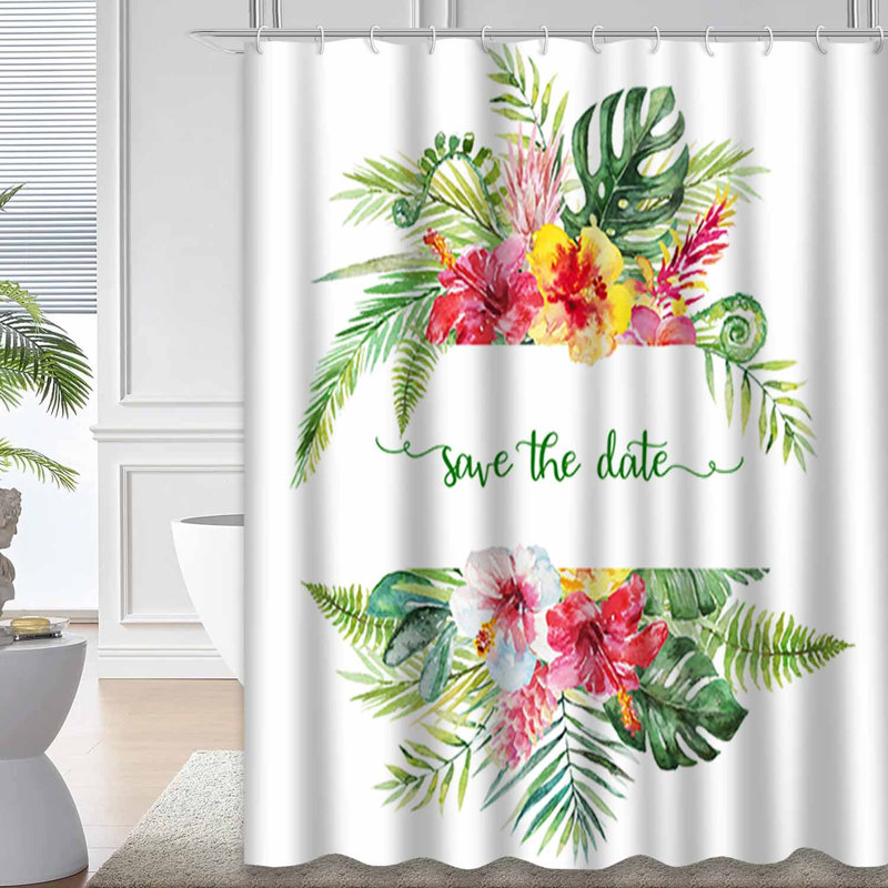 Aquarelle, bordure de feuille de fleur tropicale avec 12 crochets, L 72 po x l 72 po