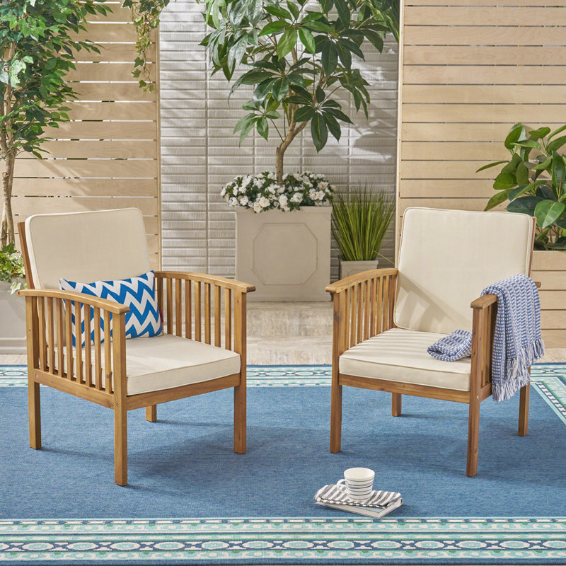 Fauteuil d'extérieur en bois d'acacia, Crème, crème, Brun