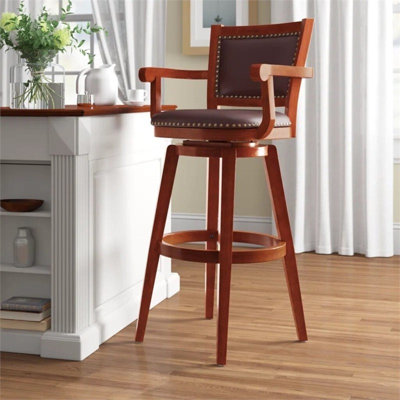  Très grand tabouret de bar pivotant en bois d'hévéa avec accoudoirs cerise