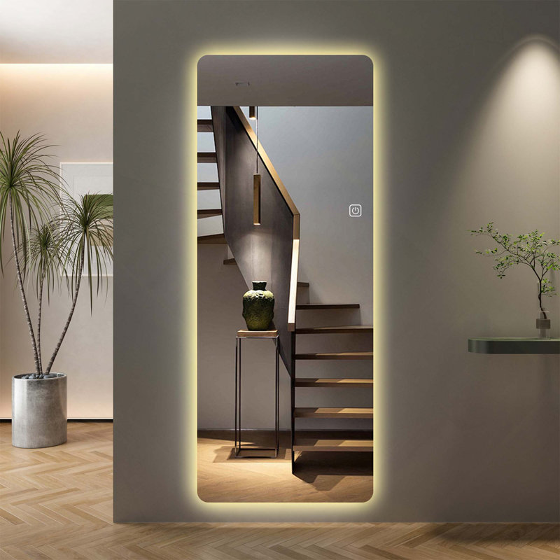 Miroir à fixation murale 65 x 21 po avec éclairage 3 couleurs et gradation pour chambre à coucher