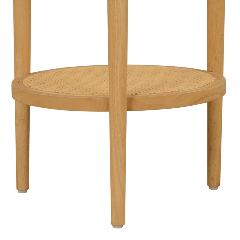 Round Decorative Side Table With Rattan Storage Shelf, Light Brown