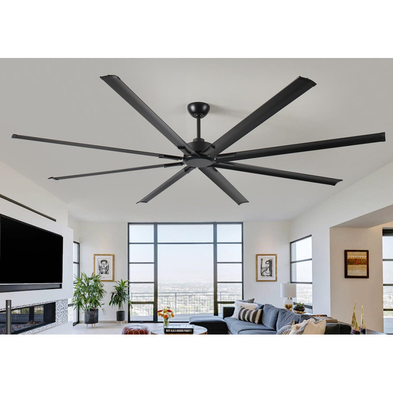 96 po Ventilateur de plafond industriel intérieur / extérieur à moteur à courant continu noir avec télécommande