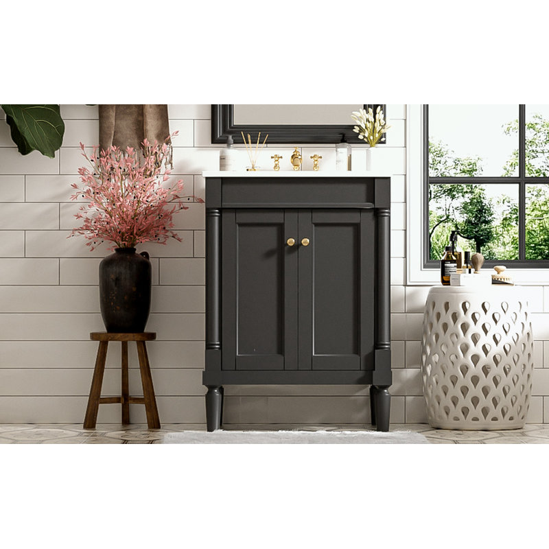Pollark 24'' Single Bathroom Vanity with Top, Gold, Black