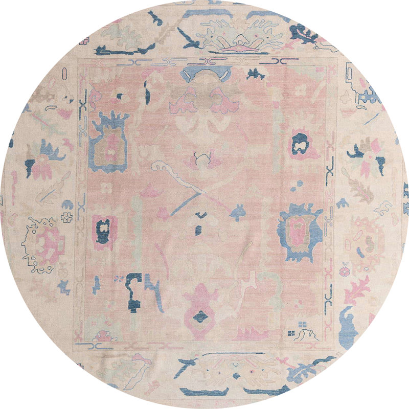 Tapis beige / rose / bleu tissé à la machine Manjusha, Rond 3 pi