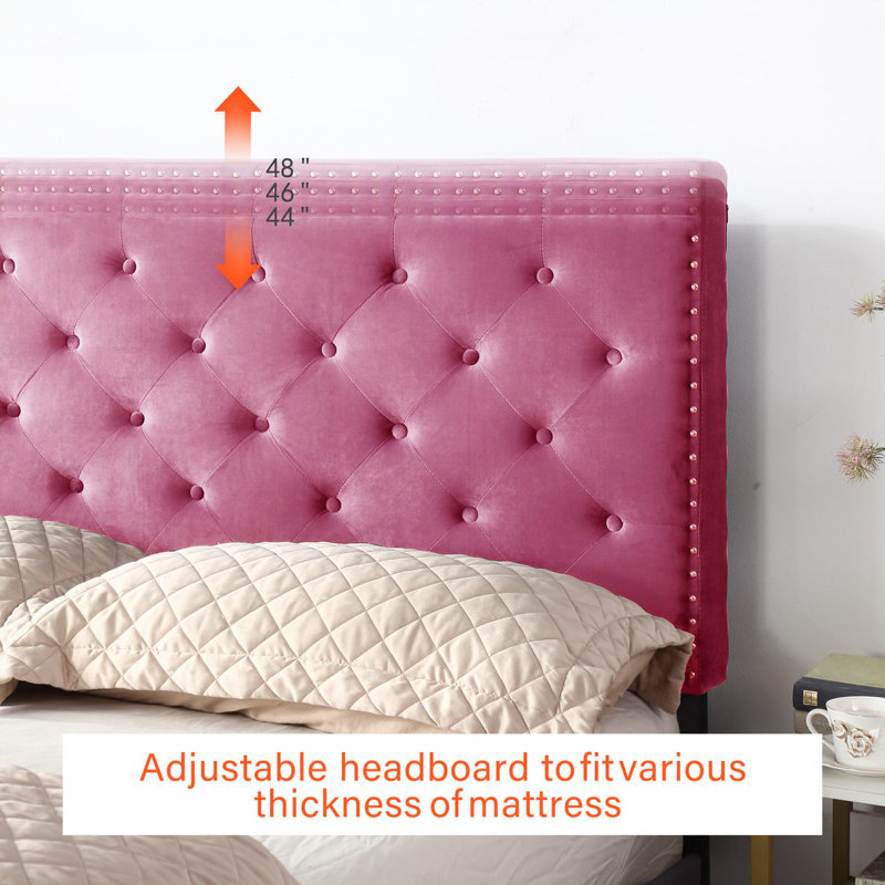 Avrah Upholstered Wingback Bed, Full, Pink