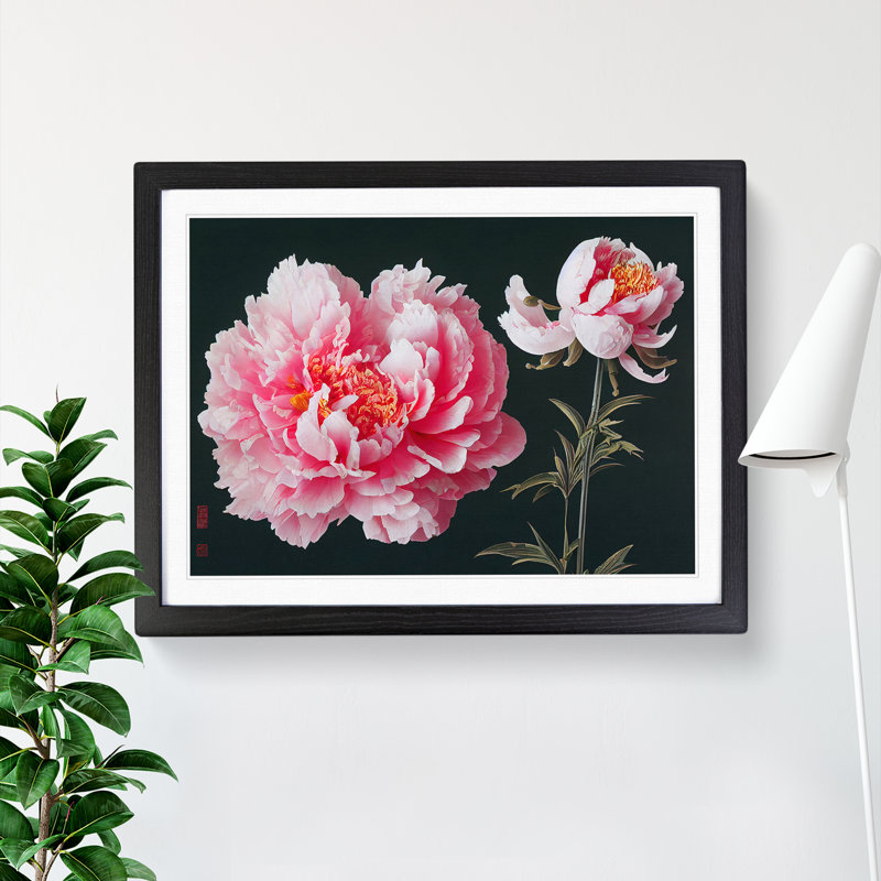 Epic Peonies - Single Picture Frame Painting, Black, 46cm H x 64cm W x 2cm D