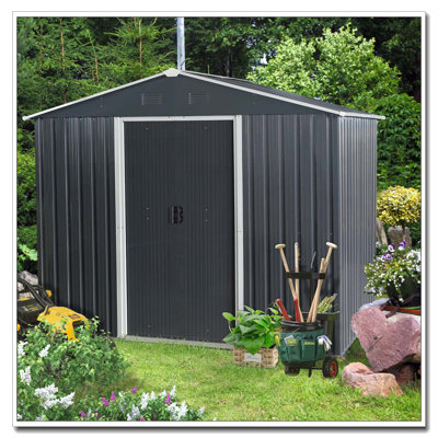 Remise de rangement extérieure 10 pi x 8 pi, portes verrouillables, remise à outils pour jardin, patio, cour arrière, pelouse, gris