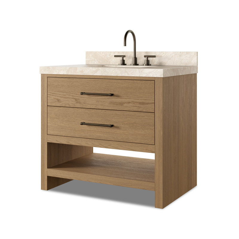 Anthem Single Vanity, Satin Light Wash Oak, Sand Marble
