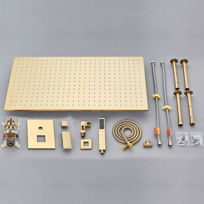 Brushed Gold Brass Recessed Shower System with 16x32 LED Rain Head & Thermostatic Control