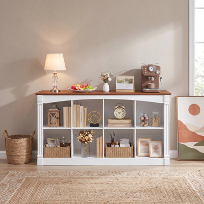 Étagère de rangement à 8 cubes, bibliothèque bicolore à cubes avec tablettes ouvertes, tablette basse