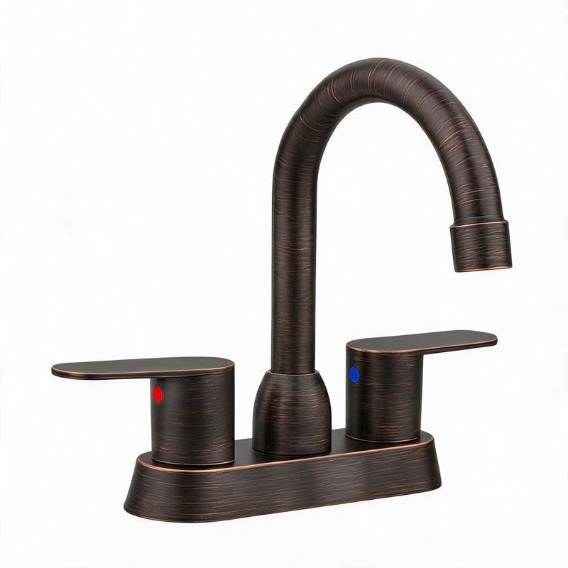 Robinet de lavabo de salle de bain central à 4 poignées 4 pouces en acier inoxydable bronze huilé avec bec pivotant à 360 degrés