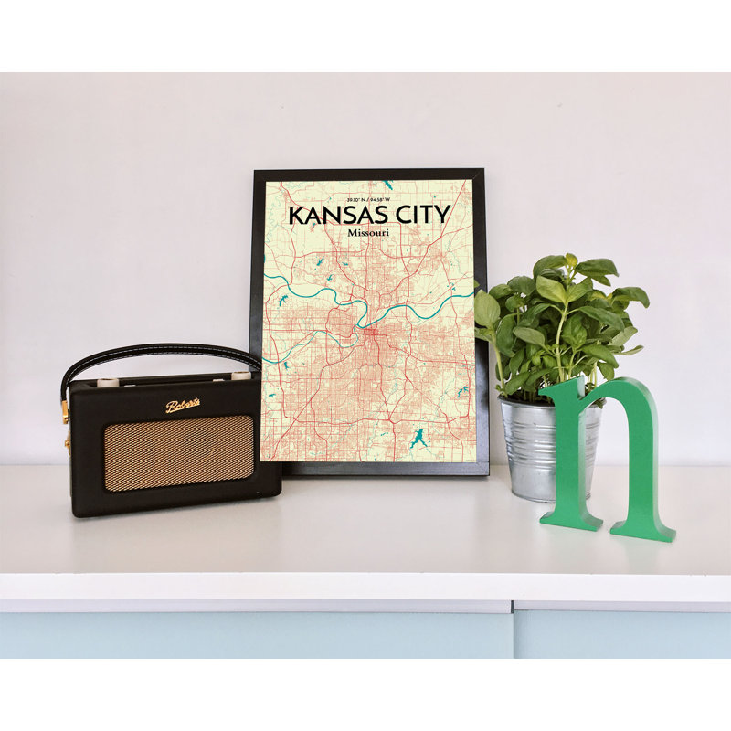 «Kansas City Map», reproduction d'impression sur affiche en beige, H 17 po x l 11 po
