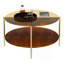 Table basse ronde moderne moderne à double couche + verre trempé + rangement et décoration + diamètre 32,28 po + couleur or