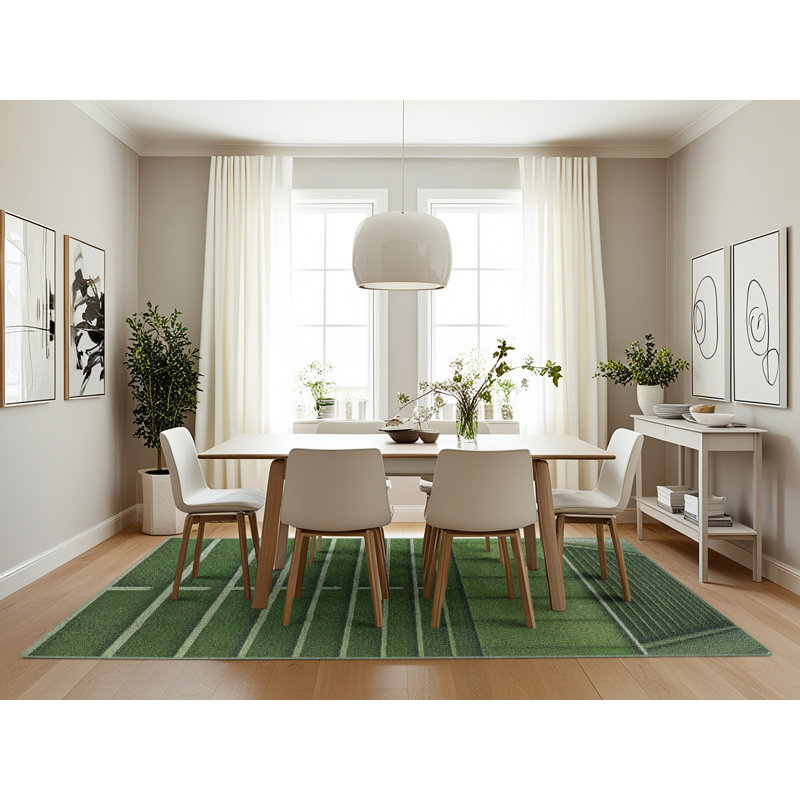 Tapis à motif géométrique vert, Rectangle 7 pi x 10 pi